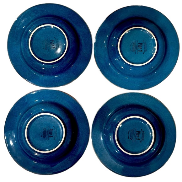 Set of 4 Pier 1 Imports TUNISIA 8 1/2" Blue with Tan Scroll Flat Rim Cereal Bowl - Picture 4 of 10